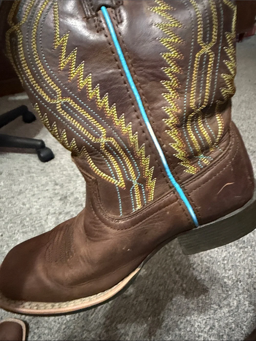 ARIAT Children’s Chute Boss Brown Leather Square toe Cowboy Boots Size US 12.5